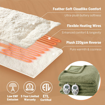 Serta Heated Blanket, Eletric King Size Blanket, Soft, Warm, Fuzzy Heating Blanket King for Office, Couch, 1-12 hr Auto Shut Off Timer, 10 Lv Heat Setting, ETL Certified, King 100" x 90" Sage
