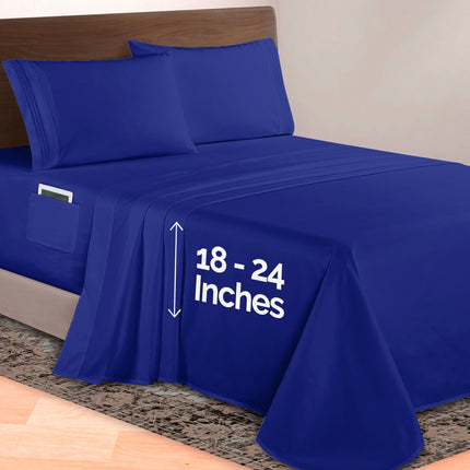 Elegant Comfort Luxurious 1500 Premium Hotel Quality Microfiber 4-Piece Sheet Set, 18-24 Inches Deep - Extra Deep Pocket Sheets - Ultra Soft 4PC Deep Pocket Sheets, King, Royal Blue