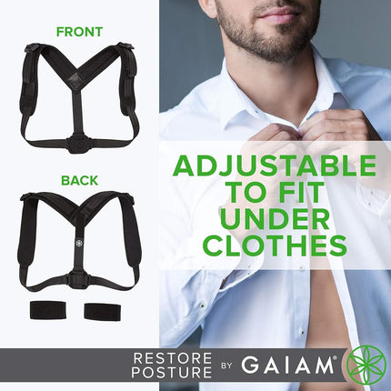 Gaiam Restore Correcteur de posture pour femmes et hommes, Redresse-dos avec sangles rembourrées en maille respirante et réglables