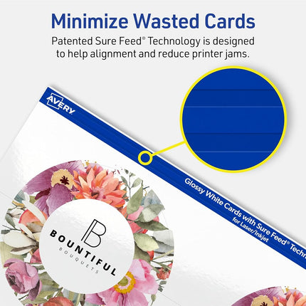 Avery Printable Round Cards, Sure Feed Technology, 3" Diameter, Glossy White Cardstock, Print-To-The-Edge, Laser/Inkjet Printable, 300 Total, Great for Business Messaging