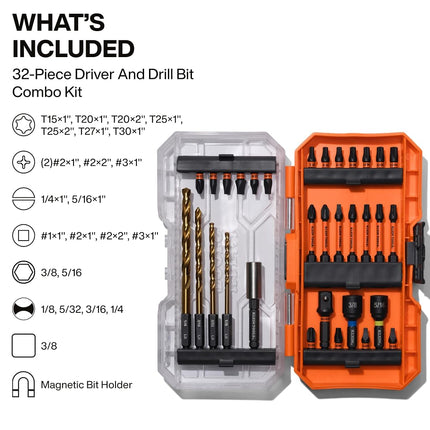 Klein Tools 33811 Drill and Driver Bit Set 32-Piece, Impact Driver Set, Titanium Coated Drill Bits, Precision Machined, MODbox Compatible Storage Case, Professional Tool Kit