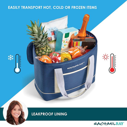 Bolsa de supermercado Rachael Ray de lona aislada reutilizable suave, azul marino