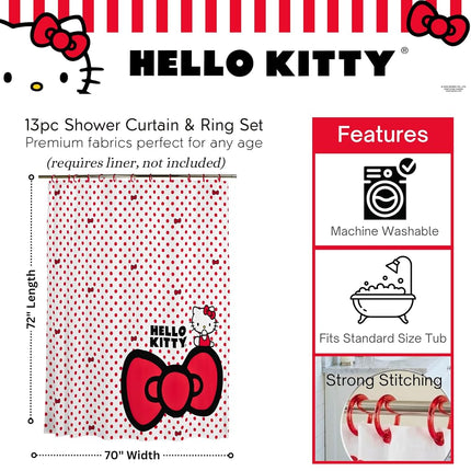 Franco Hello Kitty 13 Piece Shower Curtain and Ring Set, (100% Officially Licensed Product)