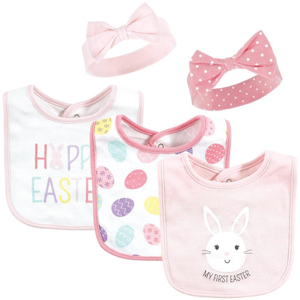Hudson Baby Bavoir unisexe en coton et bandeau ou bonnet pour bébé, Joyeuses Pâques, Taille unique