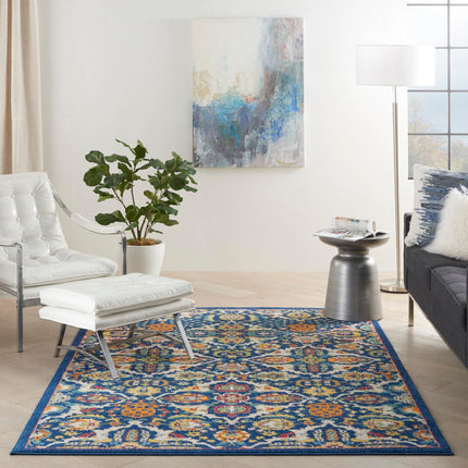 Nourison Allur Contemporary Navy Multicolor 5'3" x 7'3" Area Rug, Easy Clean, Non Shedding, Bed Room, Living Room, Dining Room, Kitchen (5x7)