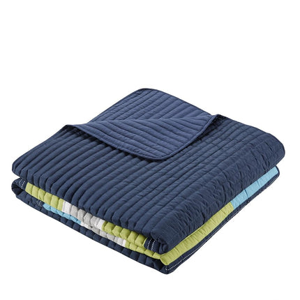 Comfort Spaces 3 Piece Quilt Coverlet Bedspread All Season Lightweight Hypoallergenic Pipeline Colorblock Kids Bedding Set, Full/Queen, Pierre Navy/Blue Stripe
