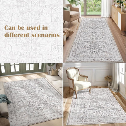 JINCHAN Antibacterial Runner Rug Washable Bohemian Hallway Rug 61x152CM Taupe Floral Thin Kitchen Mat Non Slip Carpet for Bathroom Kids Nursey Entryway Laundry Room Bedroom