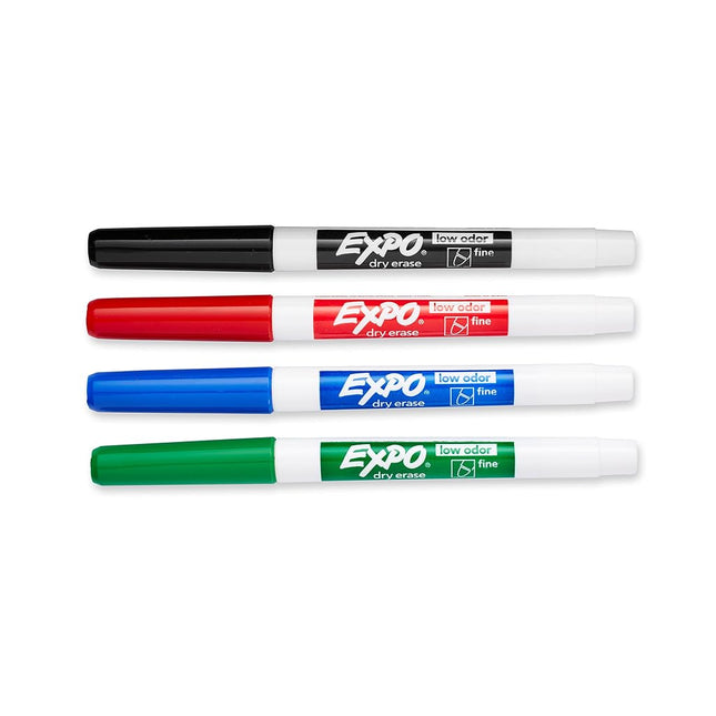 EXPO Low-Odor Dry Erase Markers, Fine Point, Assorted Colors, 4-Count