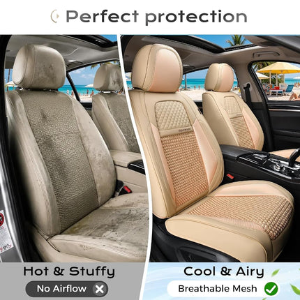 Coverado Car Seat Covers Front Seats, Waterproof Front Seat Covers Nappa Leather Seat Covers for Cars, Breathable Summer Car Seat Cushion Universal Fit for Most Cars SUV Trucks(Front, Beige)