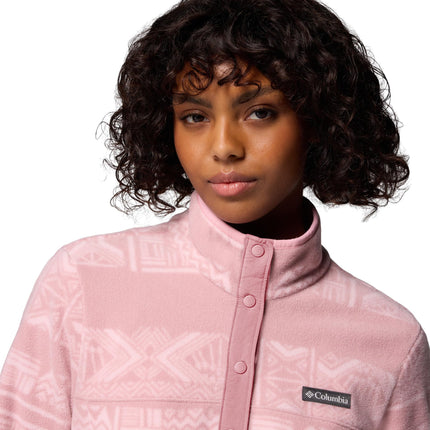 Columbia Women's Benton Springs Printed 1/2 Snap, Eraser Pink Deschutes Days, 2X