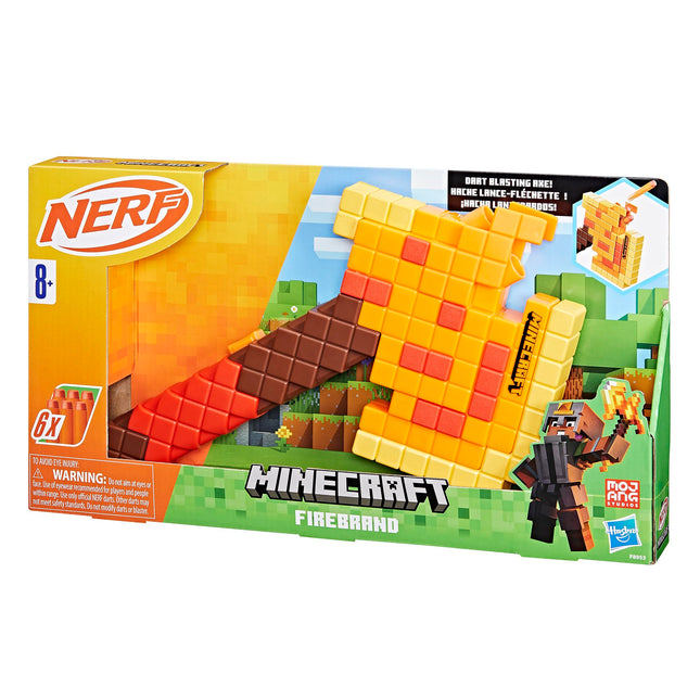 Nerf Minecraft Firebrand, Dart Blasting Axe, 6 Elite Foam Darts, Design Inspired by Minecraft Axe in The Game, Pull Down Priming, Minecraft Toys