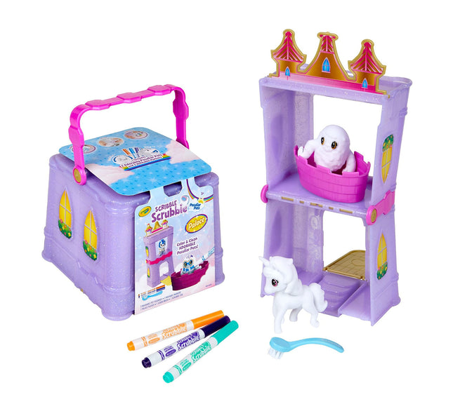 Crayola Scribble Scrubbie Animaux étranges, Palais de jeu avec licorne et yéti, Cadeau, 3, 4, 5, 6 ans