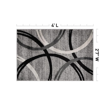 Rugshop Wavy Circles Design Accent Rug, Fade-Resistant Carpet for Entryway or Bathroom, Gray, 2'7" x 4'