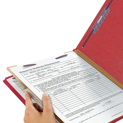 Smead Pressboard Classification File Folder with SafeSHIELD Fasteners, 1 Divider, 2" Expansion, Letter Size, Bright Red, 10 per Box (13731) (Pack of 1)