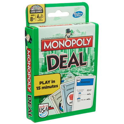 Hasbro B0965 - Monopoly Deal Juego de cartas familiar - Versión de EE. UU. - Negociación rápida de propiedades, para mayores de 8 años