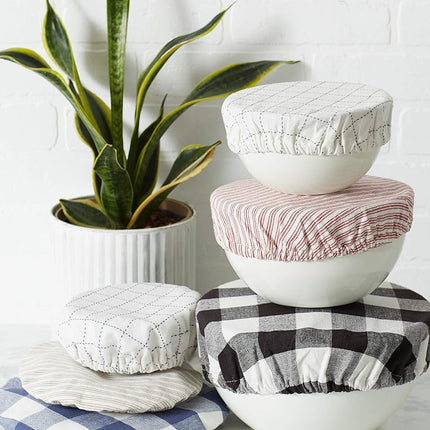 DII Reusable Cloth Bowl Cover Collection Machine Washable, Cotton with Elastic Stretch for Food Storage, 10.25"/8.25"/7.5" Diameter, Farmhouse Plaid, Gray, 3 Piece