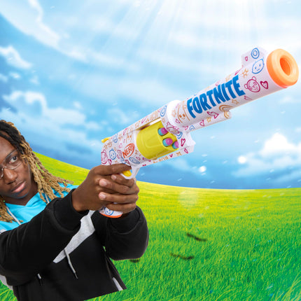 Nerf Fortnite Frenz 4 Ever Blaster, Bonus Code to Unlock Frenz 4 Ever Wrap in The Game, 6 Elite Darts, 6-Dart Drum, Fortnite Gifts