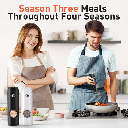 Electric Salt and Pepper Grinder Set, Rechargeable Automatic Pepper Mill Grinder with LED Light, Adjustable Coarseness shakers, One-Hand Operation for Kitchen(2 Pack,Black+Black)