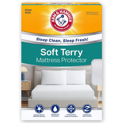 Protector de colchón Arm & Hammer de felpa suave, impermeable, blanco, tamaño Queen