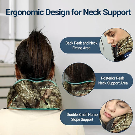 Travel Car Airplane Neck Pillow - Memory Foam Head Rest Support Traveling Essentials - Sleeping Neck Cushion Pillows for Adult Kids - Long Flight Air Accessories Gift for Women - A01 Mossy Oak