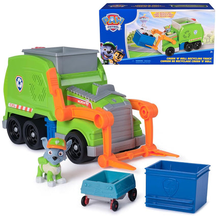 Paw Patrol: Crush N’ Roll Recycling Truck with Rocky Action Figure & Transforming Compacted Trash Vehicle, Kids Toys for Boys & Girls Ages 3 and up