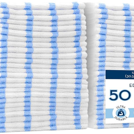 Viking Car Care Chiffons de nettoyage en microfibres sans bords à rayures blanches/bleues, lot de 50