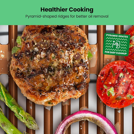 Parrilla eléctrica de interior sin humo Chefman con superficie antiadherente y perilla de temperatura ajustable de tibio a sellado para asado personalizado, bandeja de agua extraíble apta para lavavajillas, negra, 150 pulgadas cuadradas