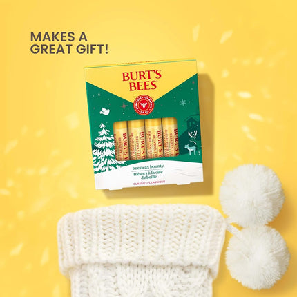 Burt's Bees Christmas Lip Balm Gift Set, Moisturising Lip Balm Multipack with Beeswax and Vitamin E, Classic Bounty, 4x4.25g