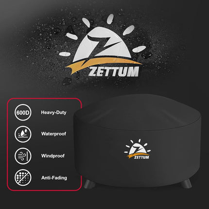 Zettum Fire Pit Cover Round 100 CM - 40 Inch Outdoor Firepit Cover Heavy Duty & Waterproof, 600D Patio Fire Table Cover Gas Fire Pit Accessories Fade & Weather Resistant - 101 x 101 x 50 CM