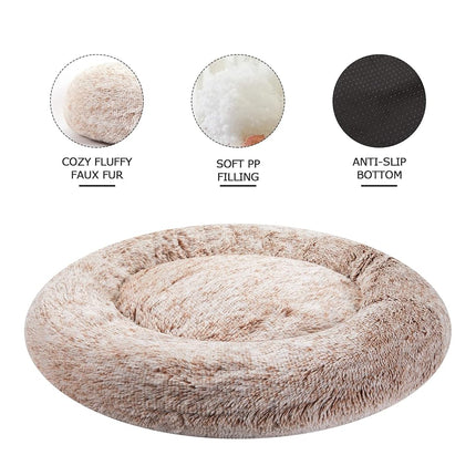 Bedfolks Calming Donut Dog Bed, 114CM Round Fluffy Dog Beds for Extra Large Dogs, Anti-Anxiety Plush Dog Bed, Washable Pet Bed with Non-Slip Bottom (Brown, Extra Large)