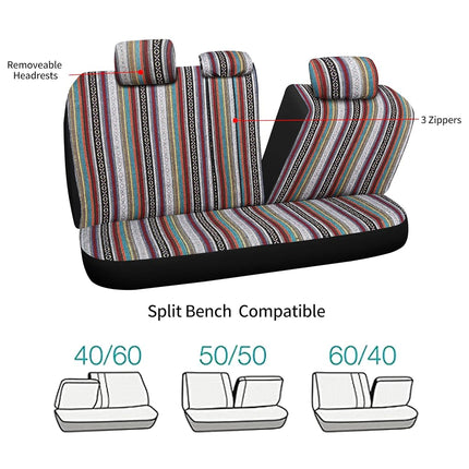 VarCozy Baja Saddle Blanket Seat Covers Full Set, Front Seat Covers and Split Rear Bench Seat Covers for Sedan, SUV, Truck, Universal Stripe Woven Automotive Seat Cover,Breathable, Airbag Compatible