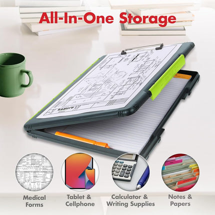 Dexas Storage Clipboard, Legal Size, Gray with Green Clip, 15.5" x 10.5" x 1"