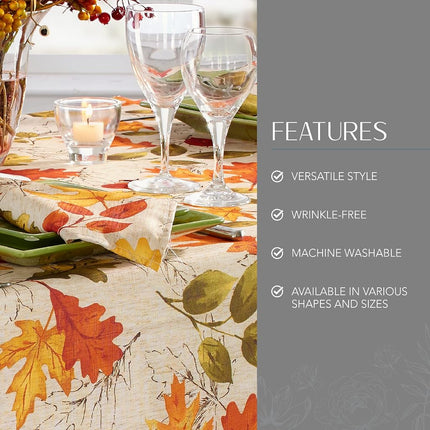 Elrene Printed Fabric Tablecloth for Fall/Harvest/Thanksgiving, Polyester, Autumn Leaves, 52"x70" Rectangle