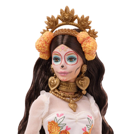 Barbie Signature Doll, Día De Muertos 2025 Collectible in Ruffled Cream Gown Trimmed with Marigolds and Ribbon, Flower Crown and Calavera Face Paint, JBJ05