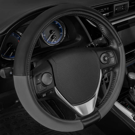 CAT® ErgoDrive Car Steering Wheel Cover with Dark Gray Grip, Standard 15 inch Size, Durable and Comfortable with Advanced Grip, Black Faux Leather Steering Wheel Cover for Auto Truck Van SUV