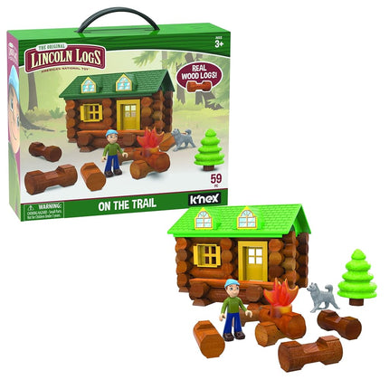 Basic Fun Lincoln Logs | On The Trail Building Set | Educational Toys for Kids, 59 Piece STEM Learning Kit, Engineering Construction for Kids Aged 8 00821