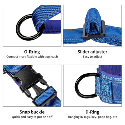 Annchwool No Pull Dog Harness with Soft Padded Handle,Reflective Strip Escape Proof and Quick Fit to Adjust Dog Harness,Easy for Training Walking for Small & Medium and Large Dogs(Blue,XL)