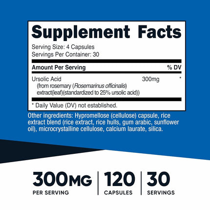 Performance, Ursolic Acid, 120 Capsules (75 mg per Capsule), Nutricost