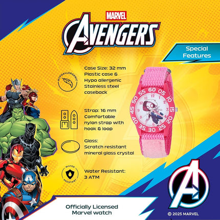 Marvel Girl's Super Hero' Quartz Plastic and Nylon Watch, Color:Pink (Model: WMA000310)