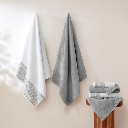 Modern Threads Allie 6-Piece 100% Cotton Towel Set – Jacquard Floral Border – Includes 2 Bath Towels, 2 Hand Towels, 2 Washcloths – Absorbent, Quick Dry, Soft & Durable – Seafoam