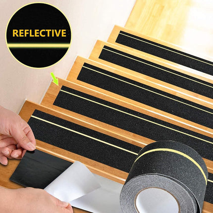 Cosimixo 4" x 33FT Anti Slip Tape With Reflective Stripe - Best Grip Non Slip Stair Treads, High Traction Adhesive for Stairs Step