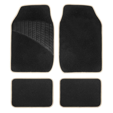 FH Group F14503 Beige Color-Trimmed Liners Non-Slip Car Floor Mats with Rubber Heel Pad – Full Set (F14503-BEIGE)