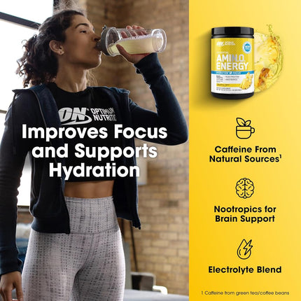 OPTIMUM NUTRITION Amino Energy + Électrolytes en Poudre, Saveur Ananas, 285g, 30 Portions