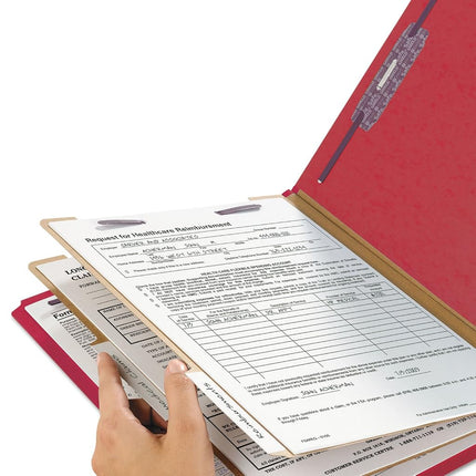 Smead Pressboard Classification File Folder with SafeSHIELD Fasteners, 2 Dividers, 2" Expansion, Letter Size, Bright Red, 10 per Box (14031)