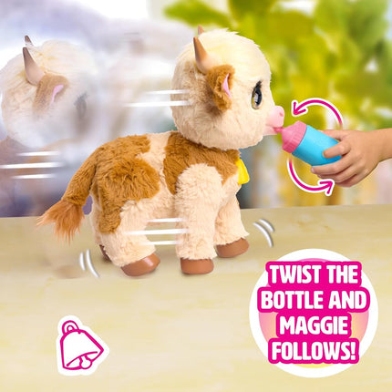 Just Play furReal Maggie the Feed & Follow Cow, 28 cm Interactive Highland Mini Cow, for Boys and Girls, Ages 4 and Up
