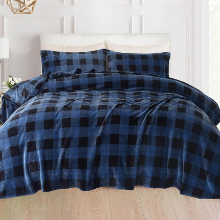 Elegant Comfort Luxuriously Soft 4-Piece Velvet Plush Flannel Sheet Set - Premium Quality - Cozy Warm, Anti-Static, Non Pilling Fuzzy Velvet Flannel Fleece Deep Pocket Sheet Set -Twin XL, Buffalo Blue