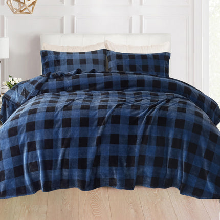 Elegant Comfort Luxuriously Soft 4-Piece Velvet Plush Flannel Sheet Set - Premium Quality - Cozy Warm, Anti-Static, Non Pilling Fuzzy Velvet Flannel Fleece Deep Pocket Sheet Set -Twin XL, Buffalo Blue