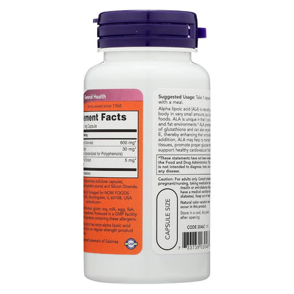 NOW Foods - Alpha Lipoic Acid 600 mg. - 60 Vegetarian Capsules