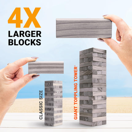 GoSports Large Wooden Toppling Tower - Stacks Up to 3 ft - Gray Wood Stain