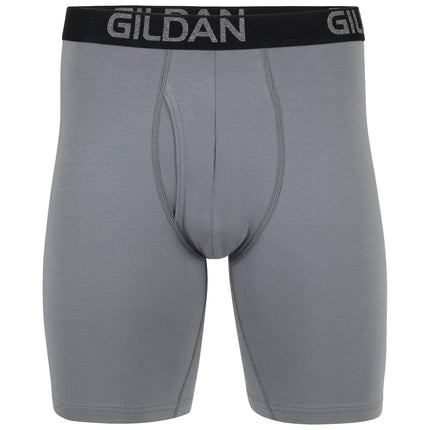 Gildan Men's Cotton Stretch Boxer Brief, Multipack, Grey Flannel/Black Soot (4-Pack, Long Leg), M (Pack of 4)